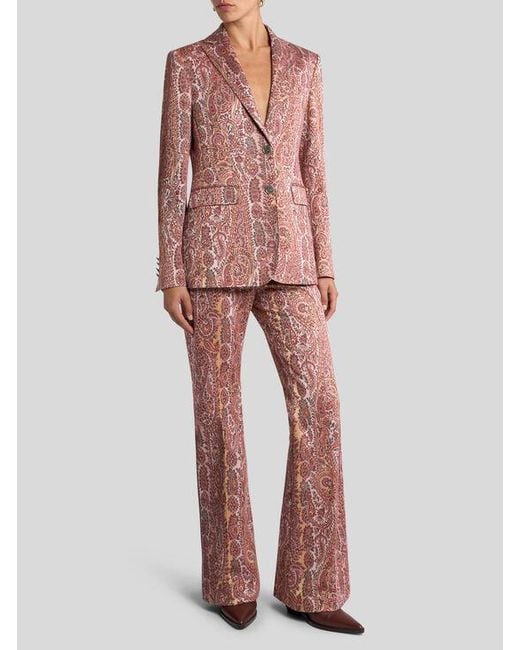 Etro Pink Flared Cotton-Blend Jacquard Trousers With Paisley Foliage Motif