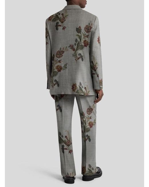 Etro Gray Single-Breasted Wool Jacket With Print for men
