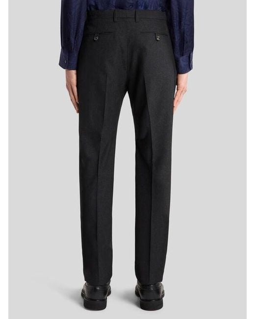 Etro Black Wool Jacquard Trousers With Paisley Motif for men