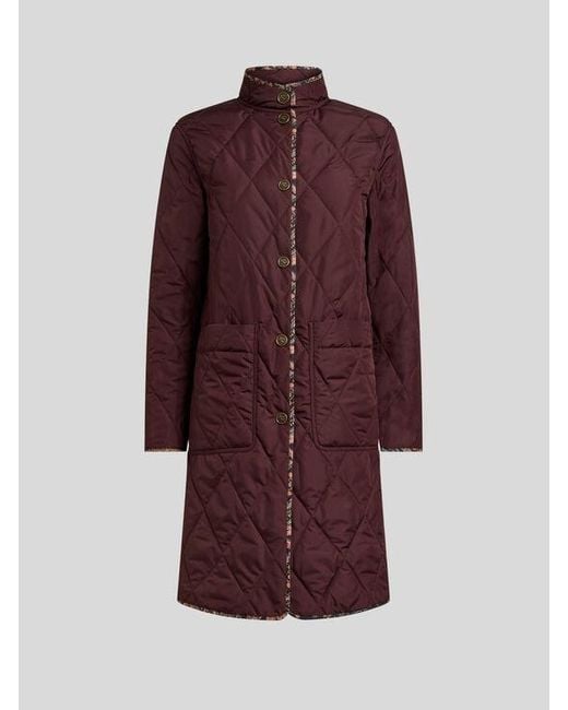 Etro Brown Quilted Coat With Floral Paisley Motif