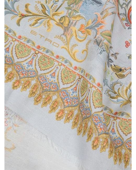 Etro White Cotton-Blend Jacquard Scarf With Floral Motif for men