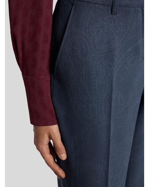 Etro Blue Wool Jacquard Trousers With Paisley Motif