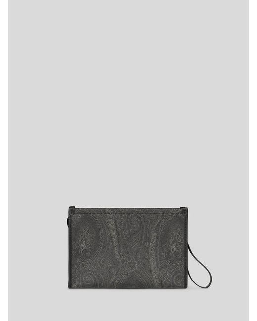 Etro Gray Large Arnica Pouch With Pegaso Detail for men