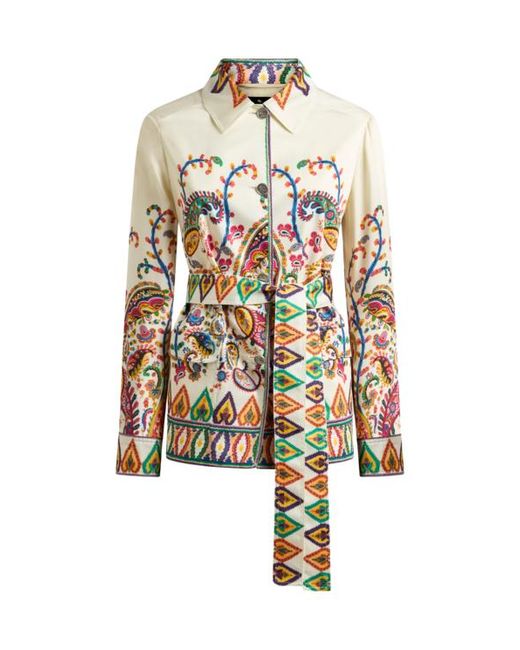 Etro White Silk Field Jacket With Placed Floral Paisley Print
