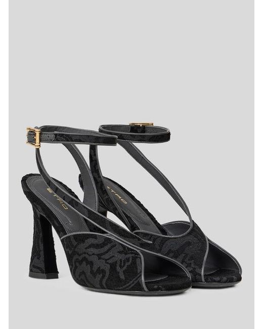 Etro Black High-Heeled Jacquard Sandals With Paisley Motif