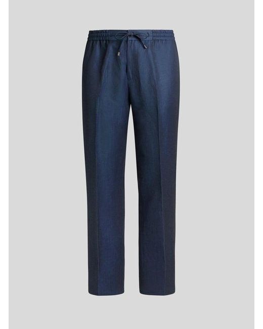 Etro Blue Wool And Linen Jogging Trousers for men