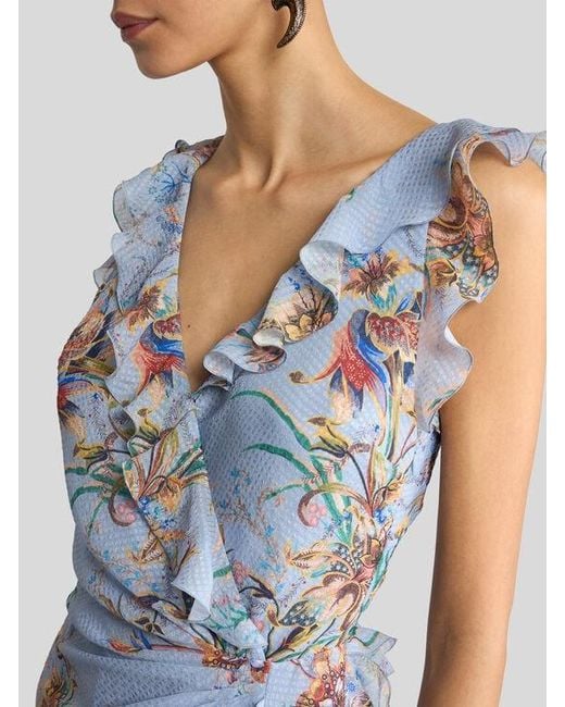 Etro White Long Dress With Ruffles And Cut-Out