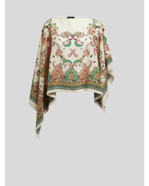 Etro White Floral Paisley Silk Poncho