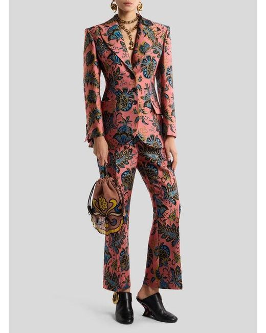 Etro Jacquard Flared Trousers With Floral Motif