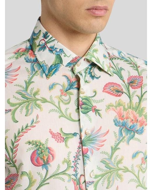 Etro White Floral Cotton Muslin Shirt for men