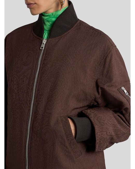 Etro Brown Jacquard Bomber Jacket With Arnica Motif