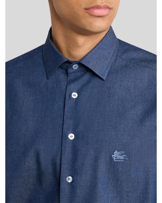 Etro Blue Chambray Shirt With Logo for men