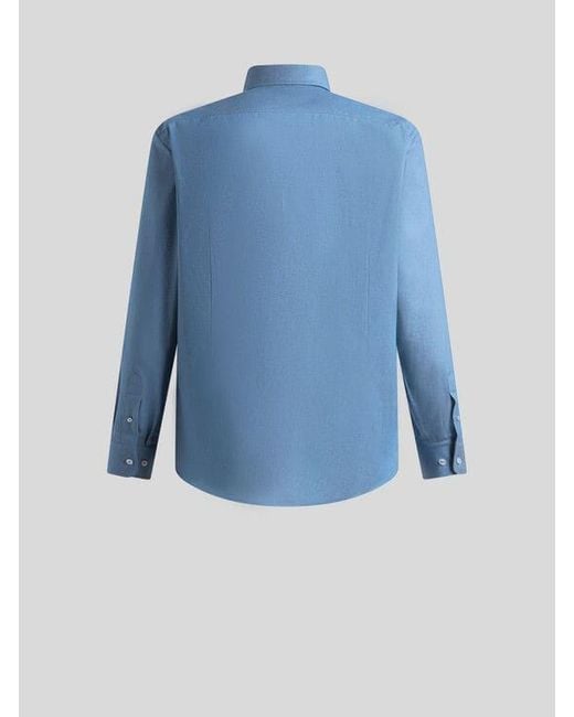 Etro Blue Cotton Shirt With Pegaso for men