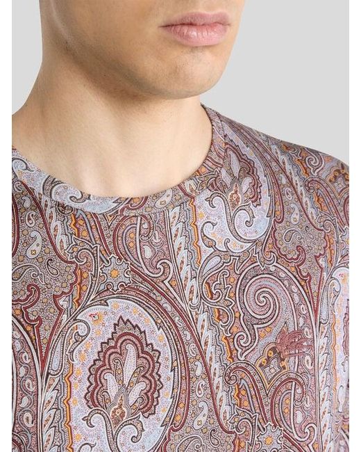 Etro Pink Cotton T-Shirt With Floral Paisley Motif for men