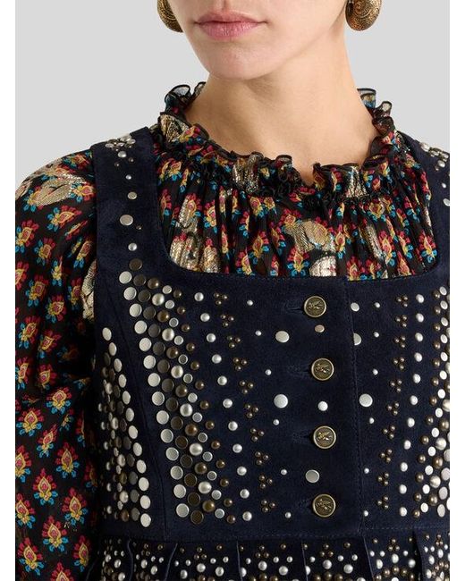Etro Black Cropped Leather Waistcoat With Studs