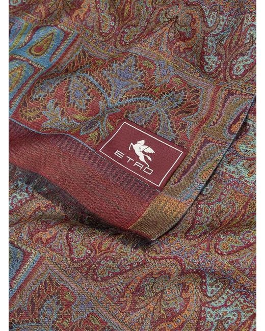 Etro Brown Wool And Silk Jacquard Scarf for men