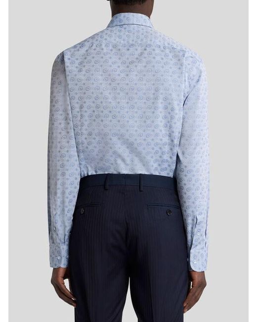 Etro Blue Cotton-Blend Fil Coupé Shirt With Micro Paisley Motif for men