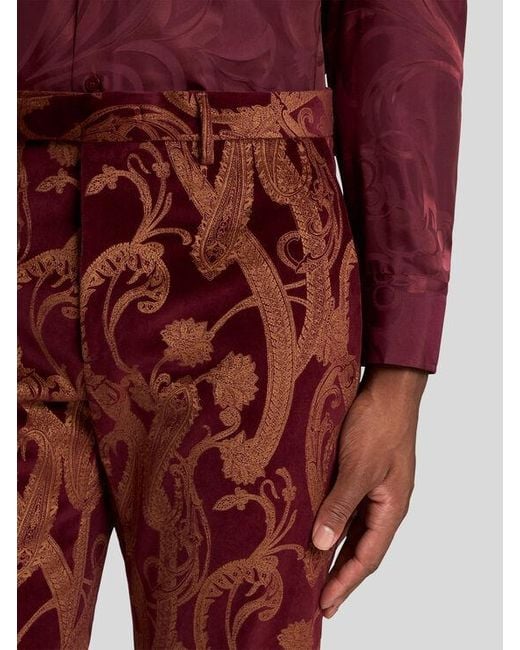 Etro Floral Paisley Cotton Evening Trousers in Red for Men