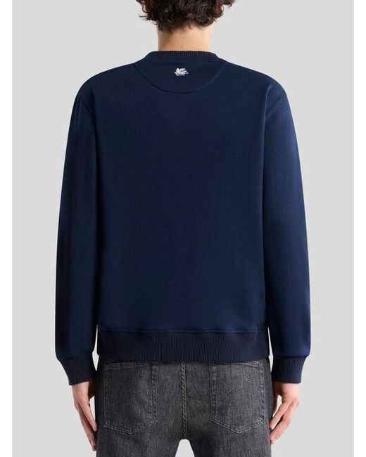 Etro Blue Cotton Sweatshirt With Placed Leopard Print for men