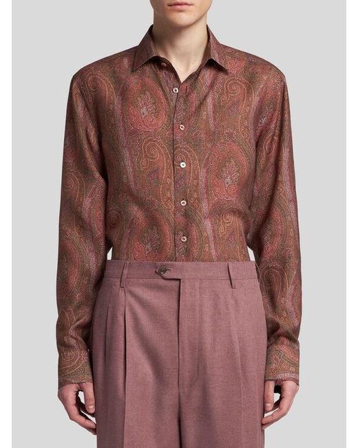 Etro Brown Silk Paisley Shirt for men