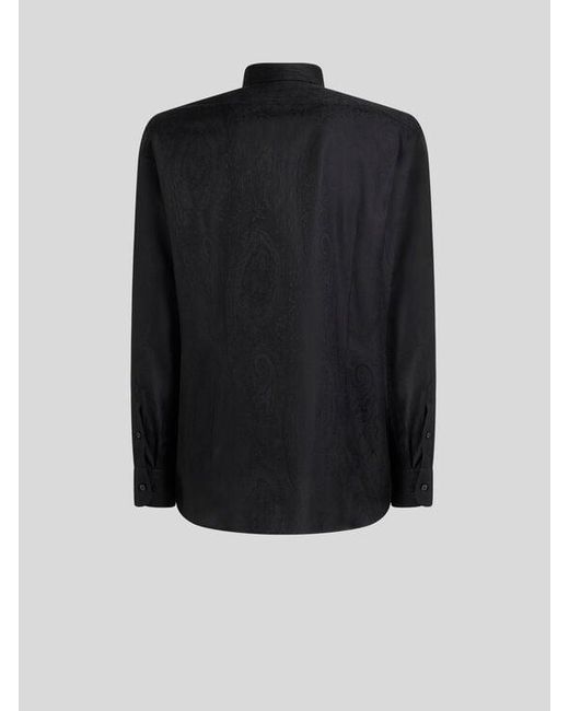 Etro Black Cotton Jacquard Shirt With Arnica Motif for men