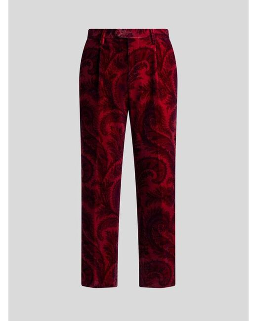 Pantalon En Velours Imprimé, Homme, Taille Etro pour homme en coloris Red