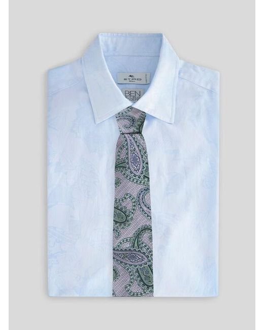 Etro Blue Paisley Silk Jacquard Tie for men