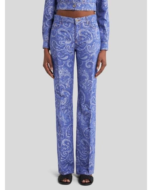 Etro Blue Flare-Jeans Mit Jacquardmuster, Damen, Größe