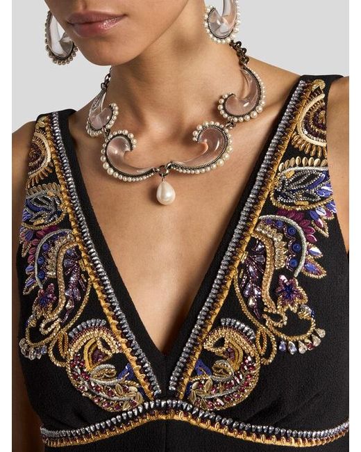 Etro Metallic Paisley Necklace With Pearls