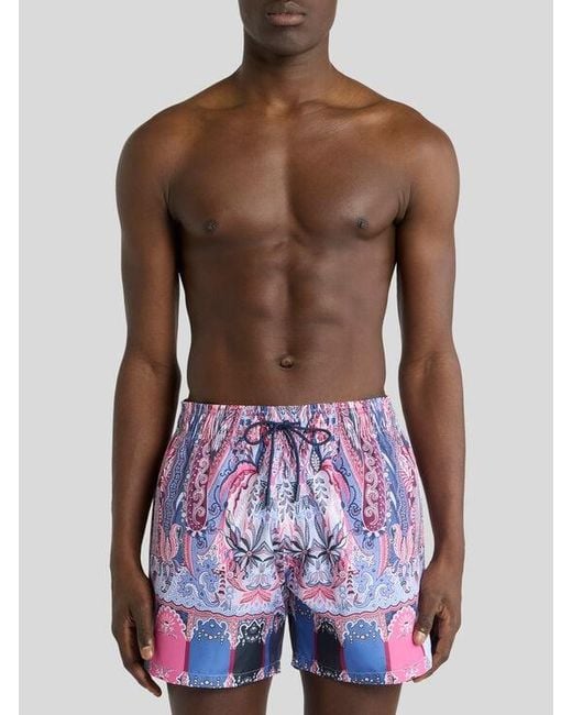 Etro Pink Swimsuit With Placed Floral Paisley Print for men