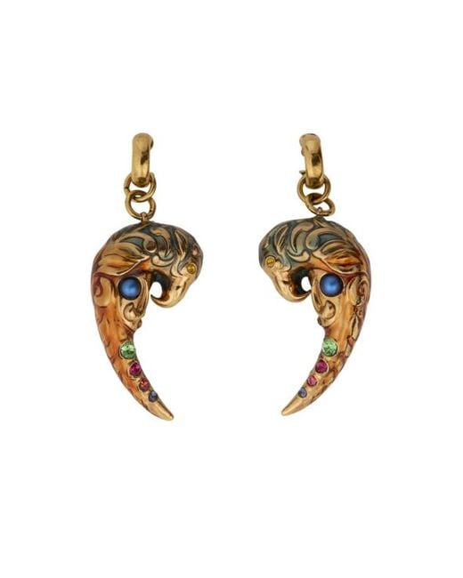 Etro Metallic Earrings With Paisley Parrot And Crystals