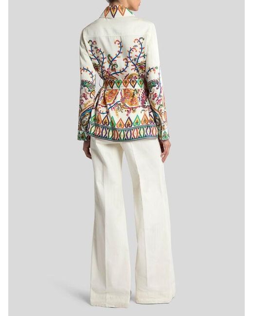 Etro White Silk Field Jacket With Placed Floral Paisley Print