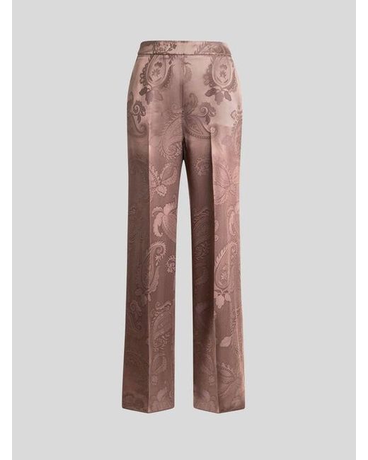 Etro Brown Jacquard Trousers With Floral Paisley Motif