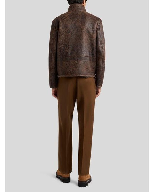 Etro Brown Shearling Jacket With Print for men