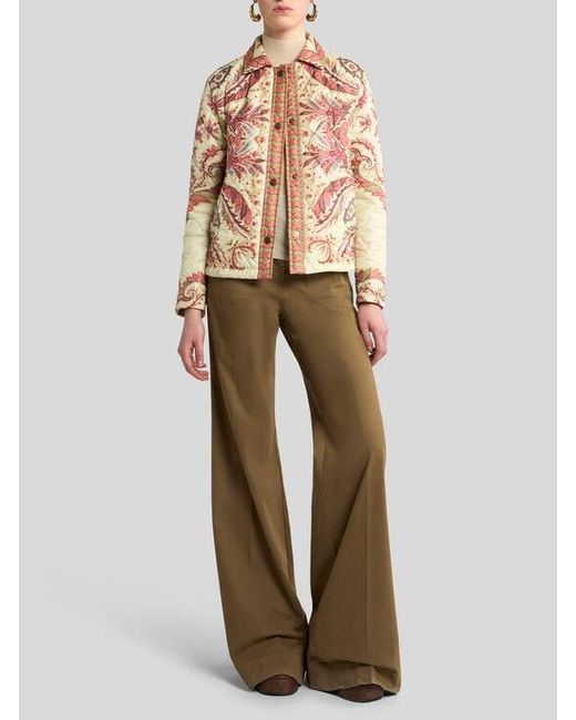 Etro Natural Padded Jacket With Foliage Print