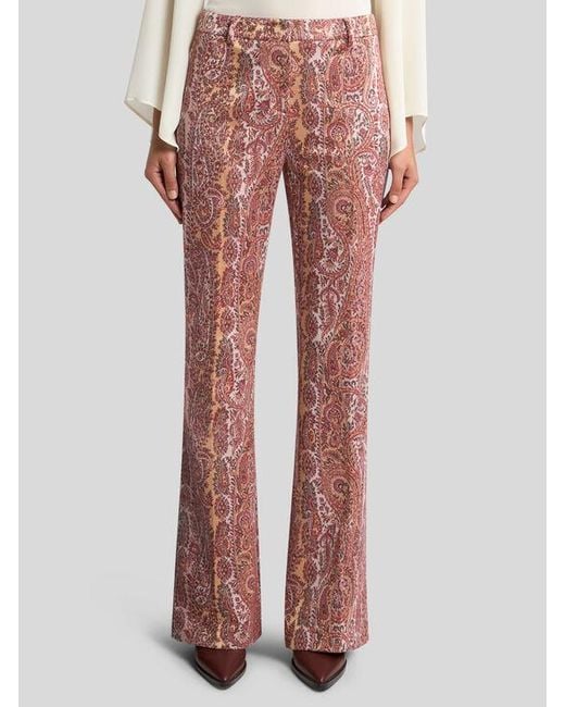 Etro Pink Flared Cotton-Blend Jacquard Trousers With Paisley Foliage Motif