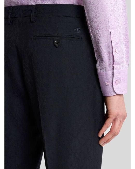 Etro Blue Wool Jacquard Trousers With Animal Motif for men