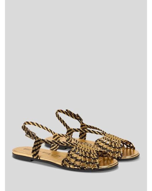 Etro Natural Woven Flat Sandals