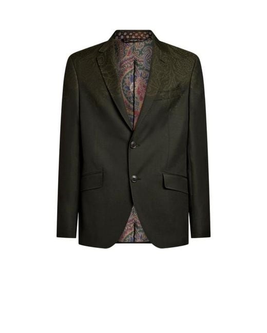 Etro Black Single-Breasted Wool Jacket With Placed Print for men