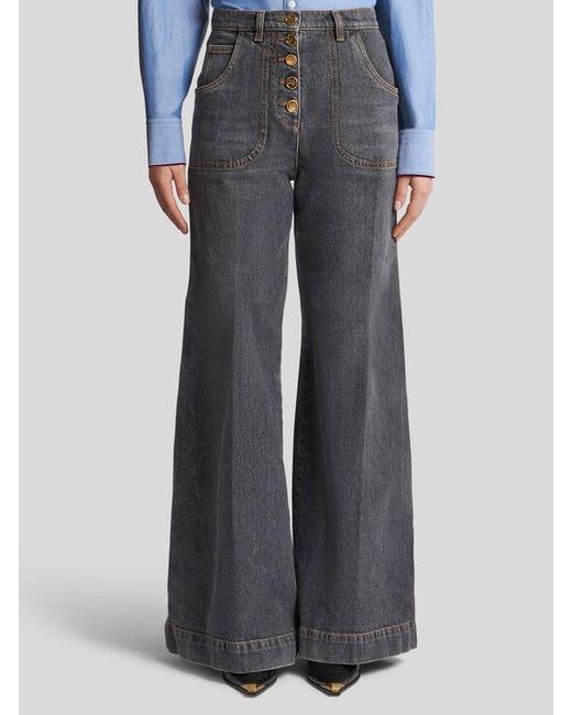 Etro Blue Flared Jeans With Pegaso Buttons
