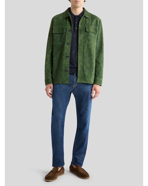Etro Green Suede Jacket With Floral Paisley Motif for men