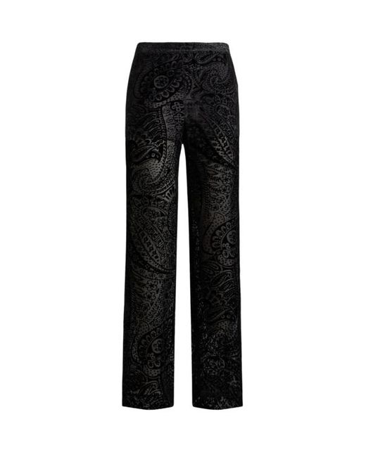 Etro Black Burnout Velvet Palazzo Trousers With Floral Paisley Motif