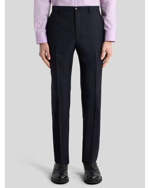 Etro Blue Wool Jacquard Trousers With Animal Motif for men