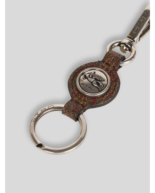 Etro White Circular Arnica Key Ring With Pegaso Coin for men