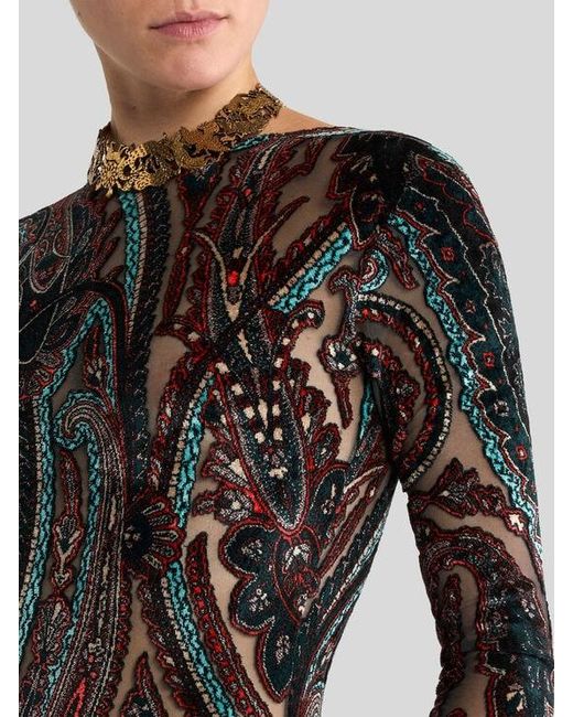Etro Black Chenille Jacquard Long Dress With Paisley Motif
