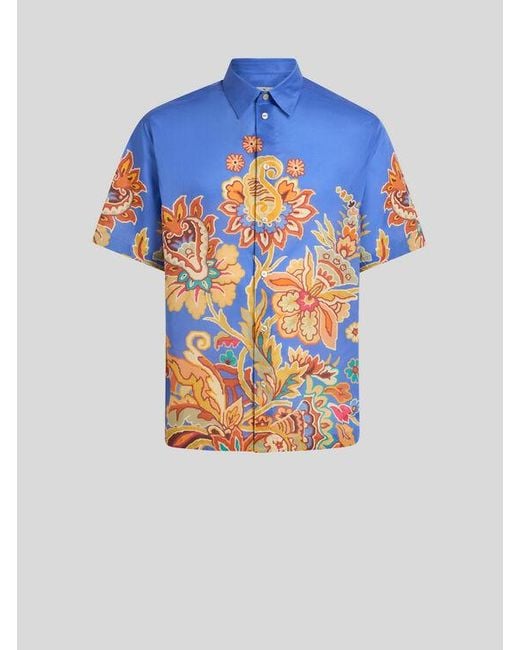 Chemise En Coton À Imprimé Floral Placé, Homme, Taille Etro pour homme en coloris Blue
