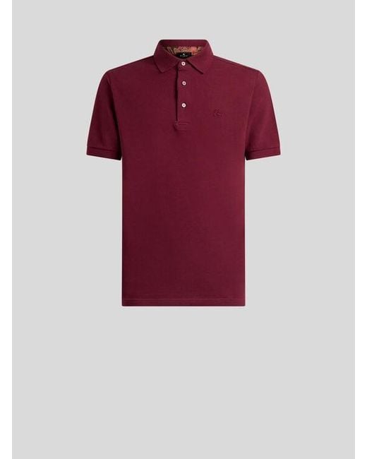 Etro Plain-Coloured Cotton Polo Shirt With Printed Details for men
