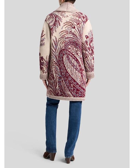 Etro Pink Wool And Cotton Jacquard Maxi Cardigan