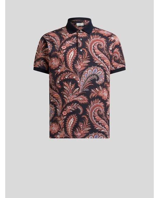 Etro Red Floral Paisley Cotton Polo Shirt for men