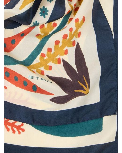 Etro Blue X Tabby Booth Silk Twill Scarf With Placed Print